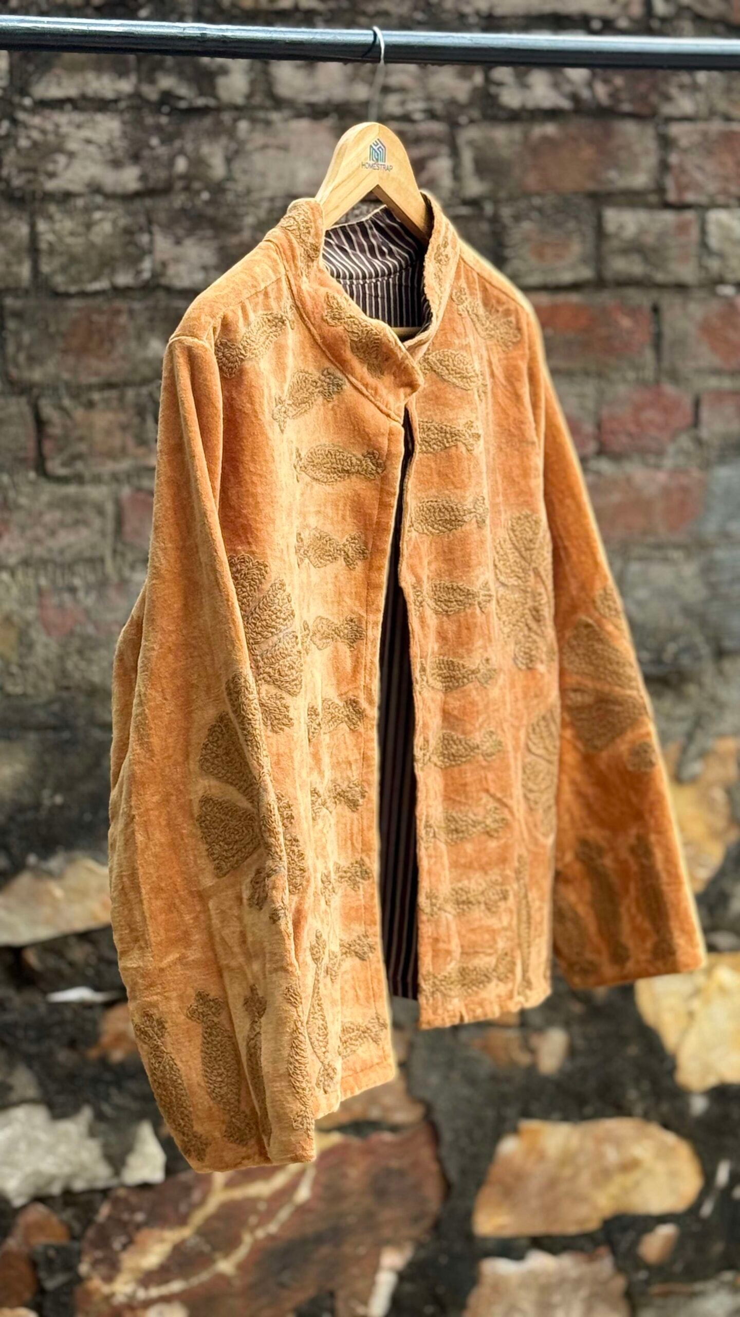Womens Gold Velvet Embroidered Jacket with Floral Design - Image 5