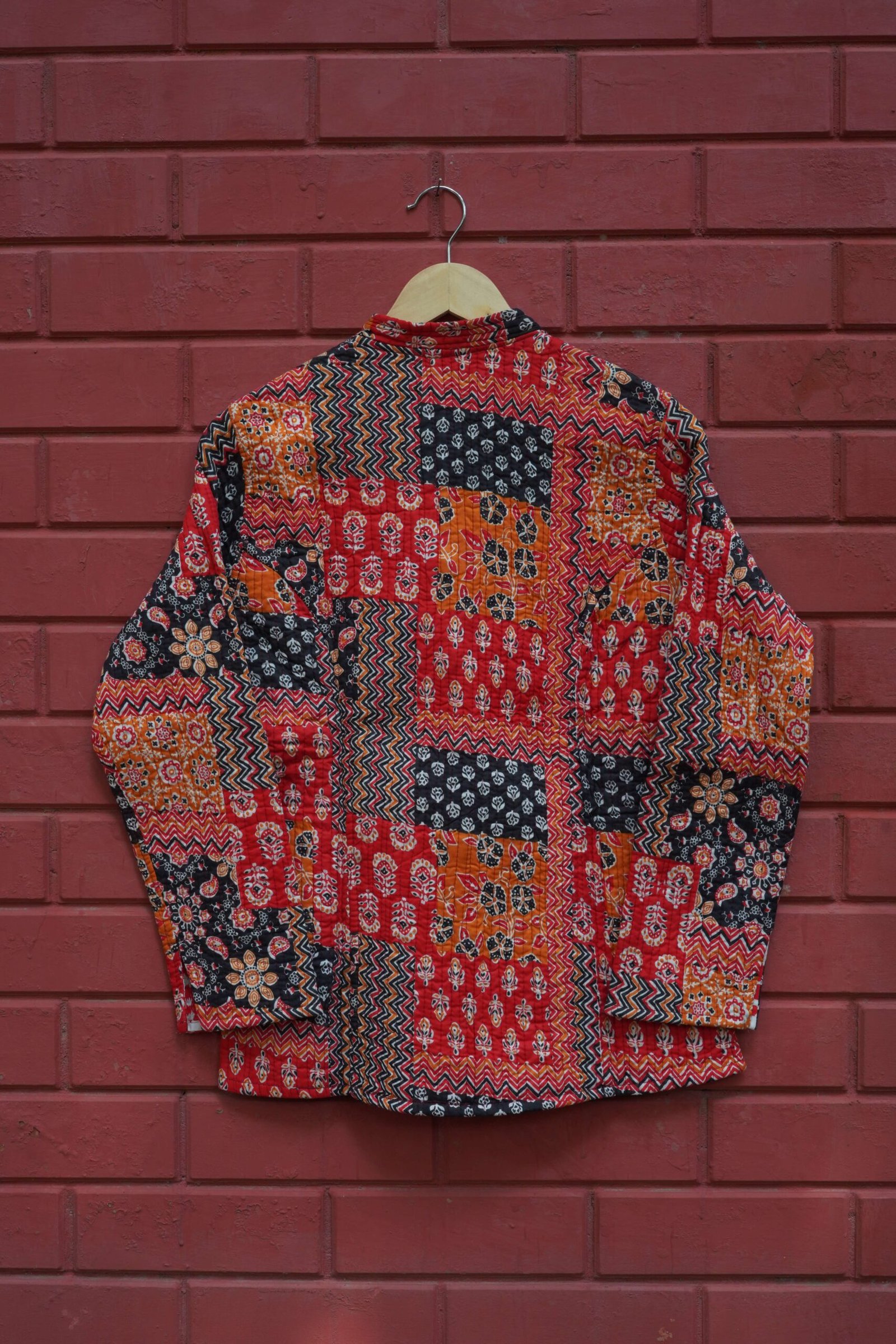 Womens Red Velvet Embroidered Jacket with Floral Design - Image 4