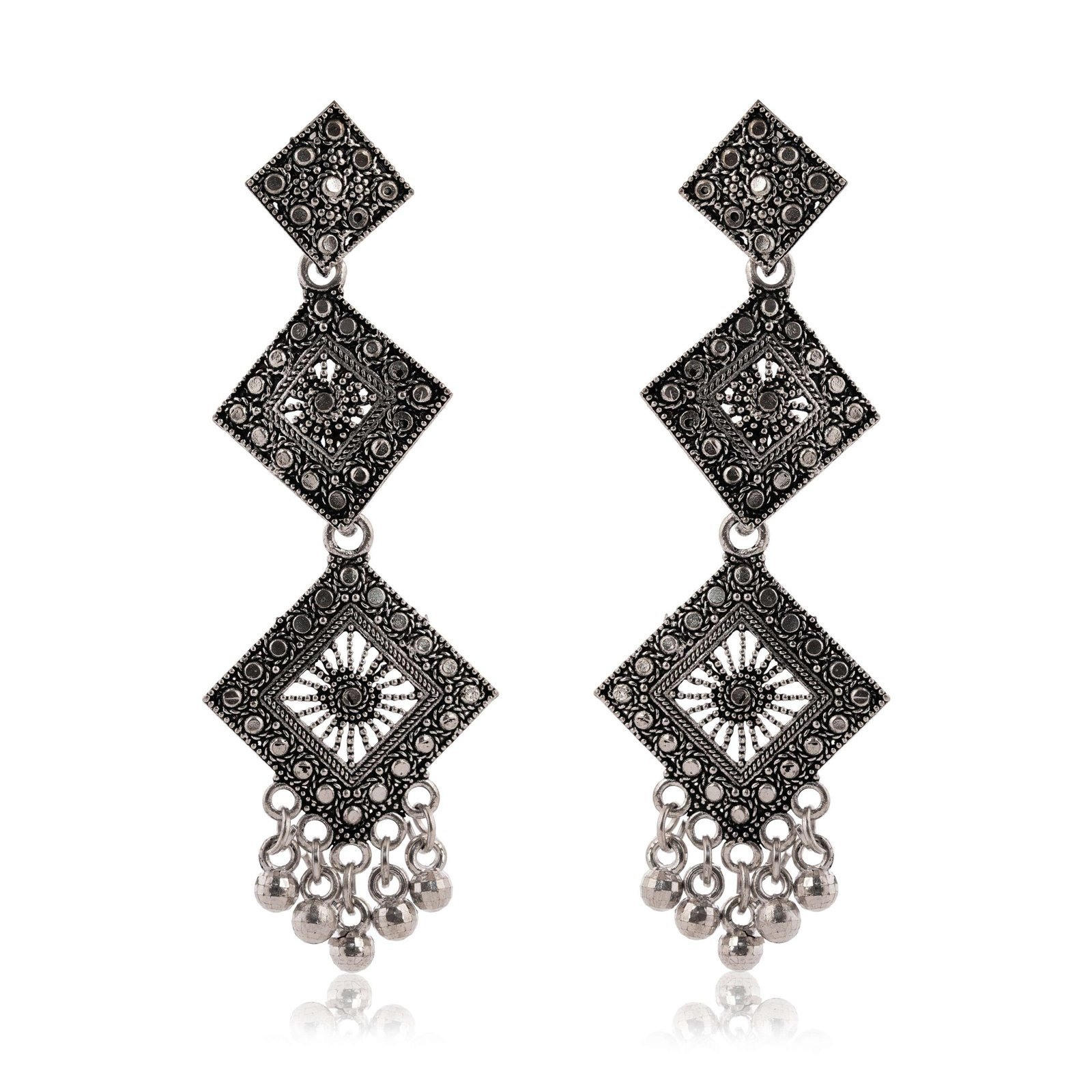 Women Traditional Silver AZ838-OXidised Jhumka Set | German Silver Chand Baliyan & Jhumkas Earrings for Women | Birthday & Anniversary Gift -AZ838-OX-ER47 - Image 4