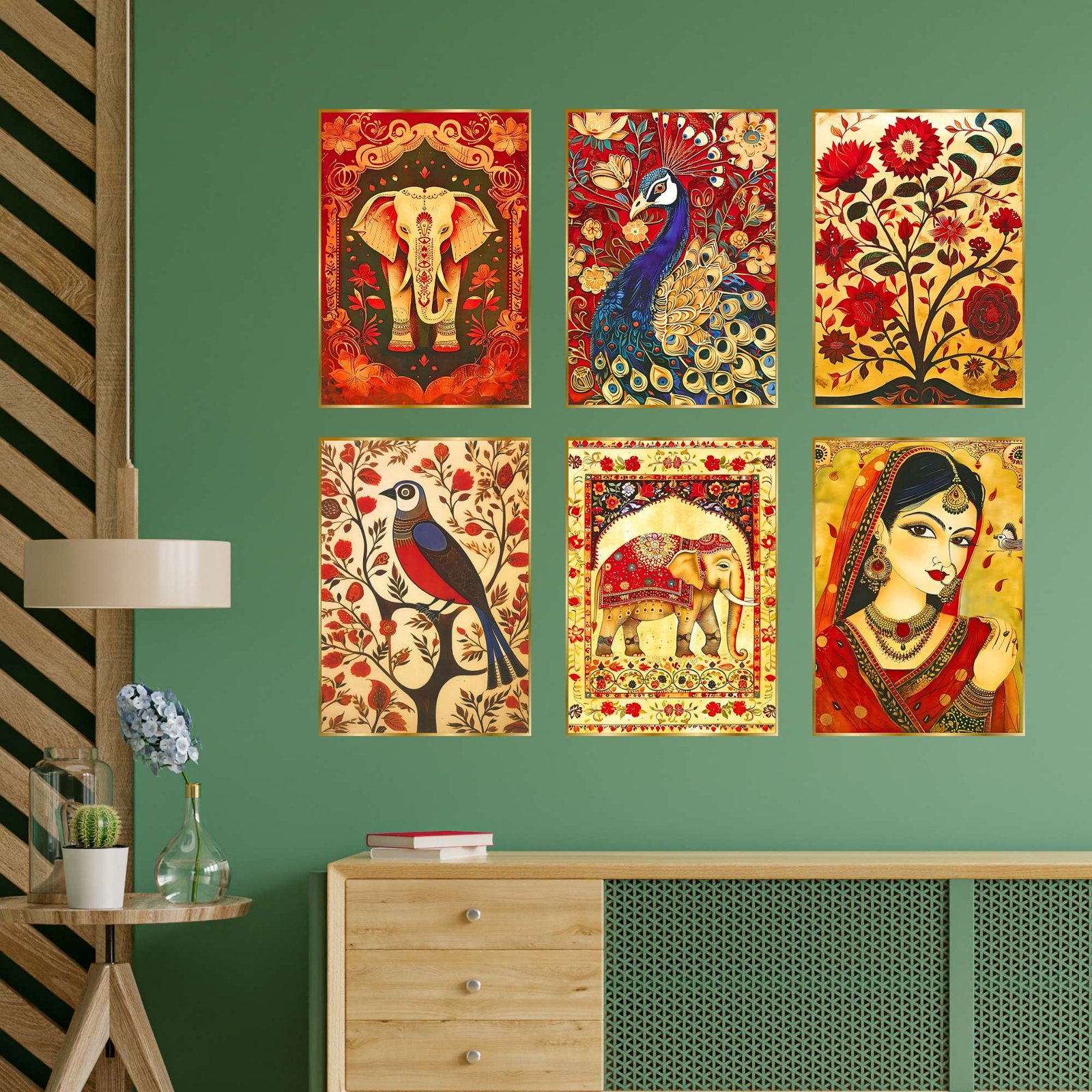 Set of Six Wall Paintings for Wall Dacoration Golden Framed Wall Paintings for Living Room & Bedroom Wall Art for Home Decoration & Office Wall Décor (17x13 inch CH-GD6-8) - Image 2