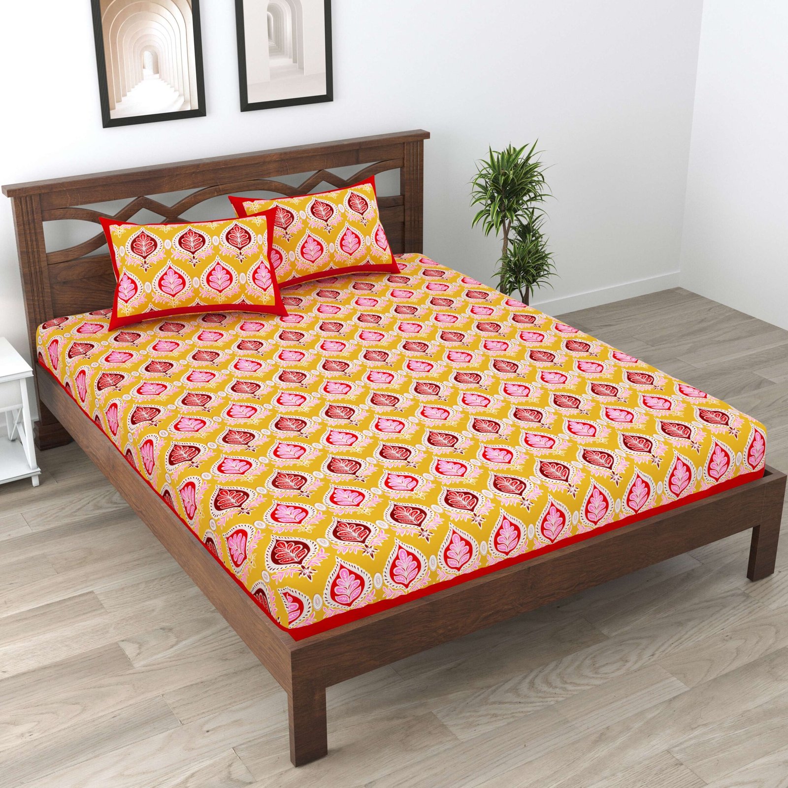 Rajasthani Traditionally Printed Cotton Doublebed Bedsheet With Pack of 2 Pillow Covers