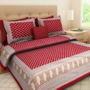 Rajasthani Traditionally Printed Cotton Doublebed Bedsheet With Pack of 2 Pillow Covers